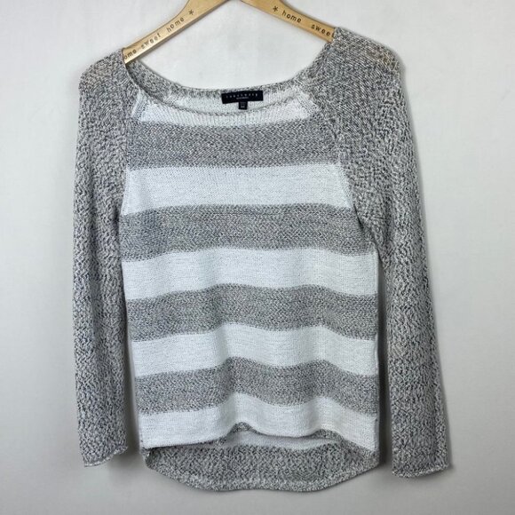 Revolve Sanctuary Grey White Stripe Baseball Top Long Sleeve Sweater Size XS - Picture 9 of 10